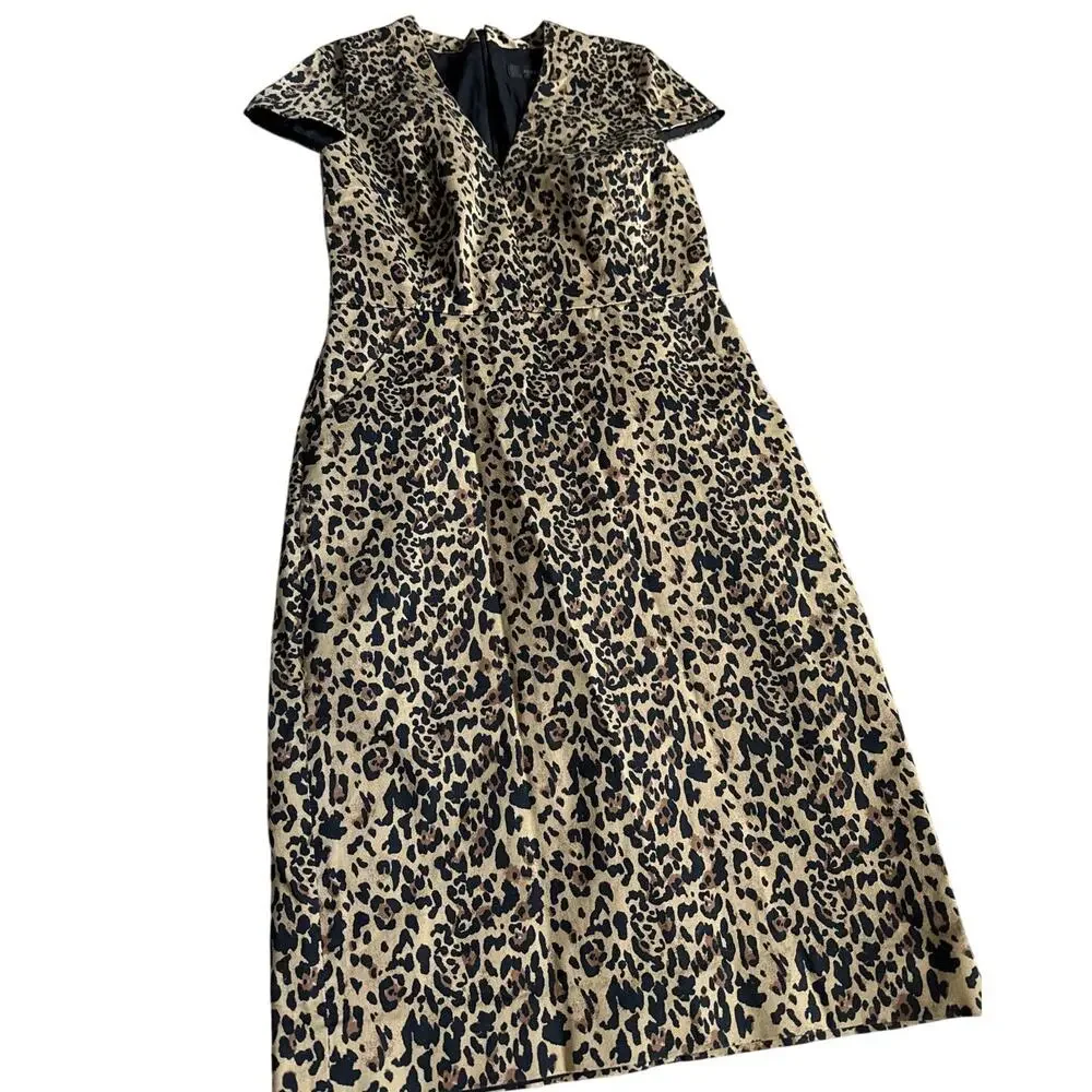 J. Crew Leopard Print V-Neck Cap Sleeve Shift‎ Dress Size 8